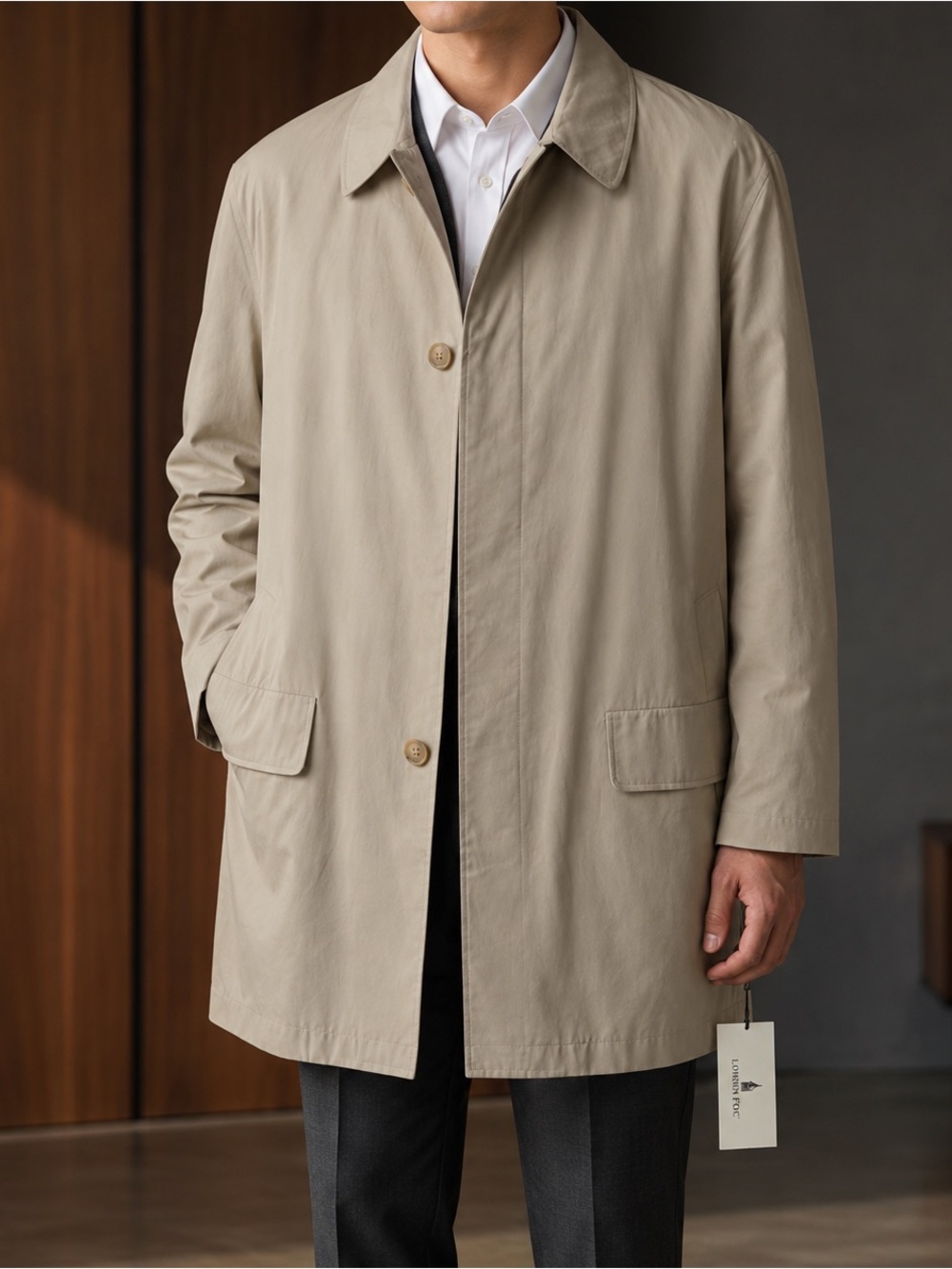NWT London Fog Men’s Tan Raincoat Car Coat Removable Liner L